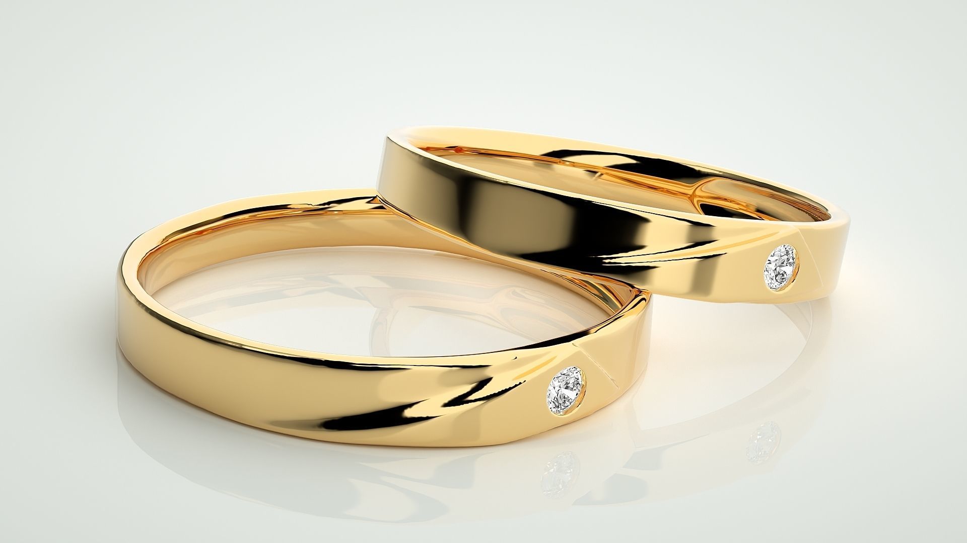 Solitaire Couple Band Ring 3dm stl render detail  3D print model_10