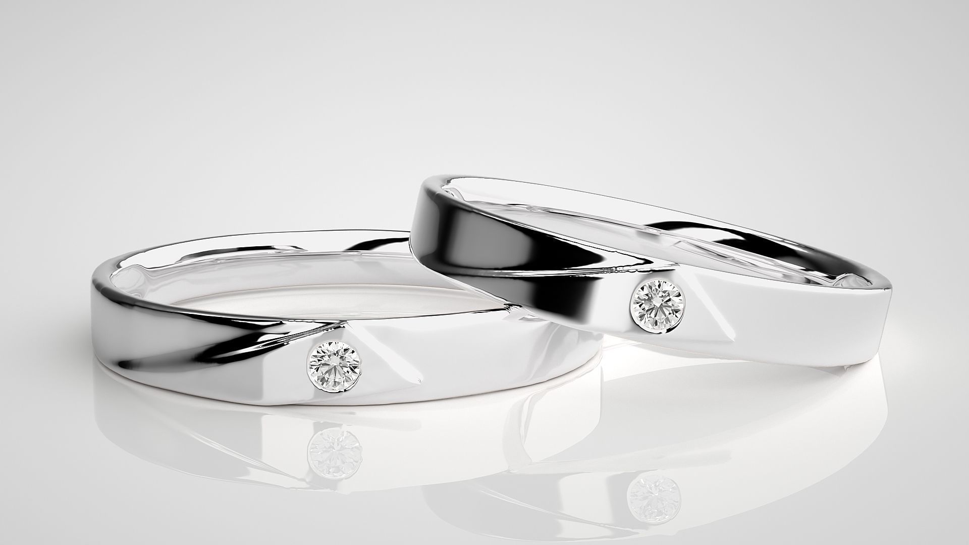 Solitaire Couple Band Ring 3dm stl render detail  3D print model_5