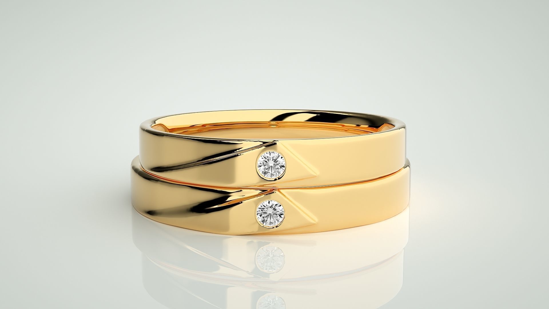 Solitaire Couple Band Ring 3dm stl render detail  3D print model_11