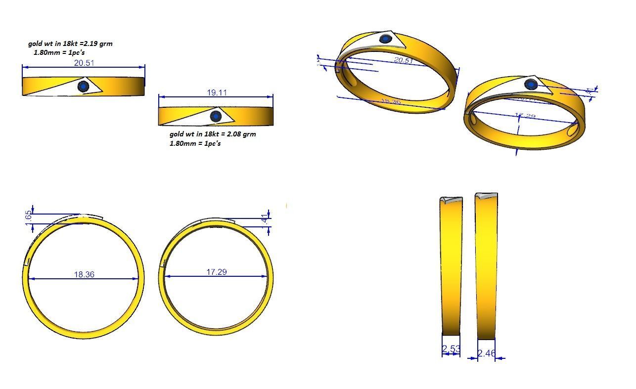 Solitaire Couple Band Ring 3dm stl render detail  3D print model_3