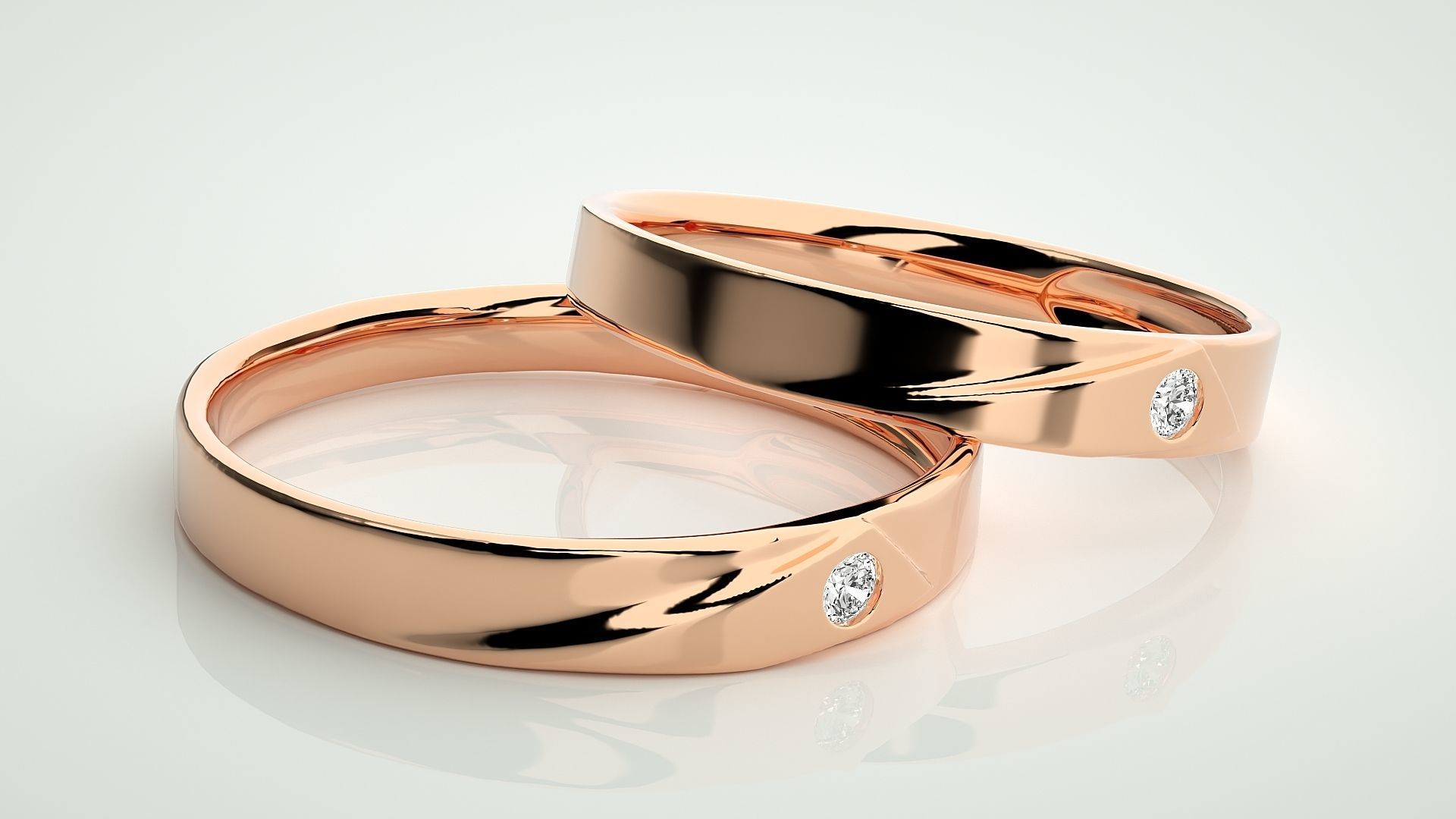 Solitaire Couple Band Ring 3dm stl render detail  3D print model_1