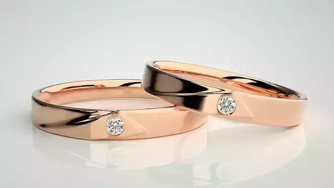 Solitaire Couple Band Ring 3dm stl render detail 