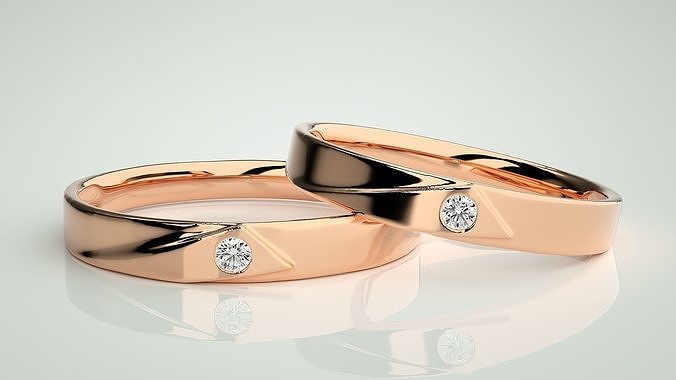 Solitaire Couple Band Ring 3dm stl render detail  3D print model