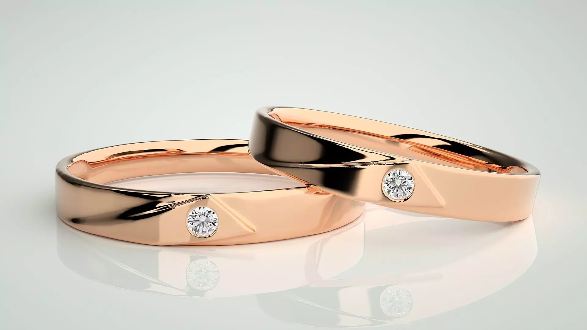 Solitaire Couple Band Ring 3dm stl render detail  3D print model_0