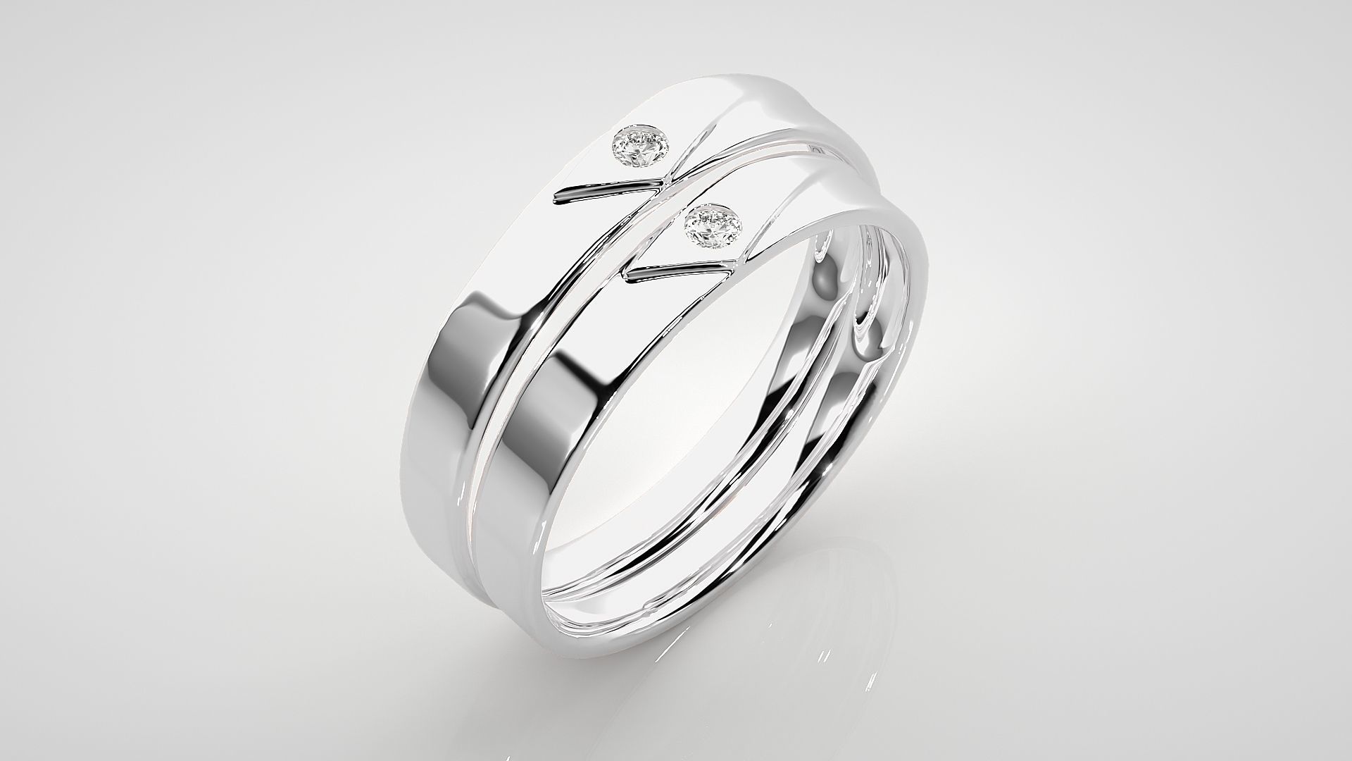Solitaire Couple Band Ring 3dm stl render detail  3D print model_8