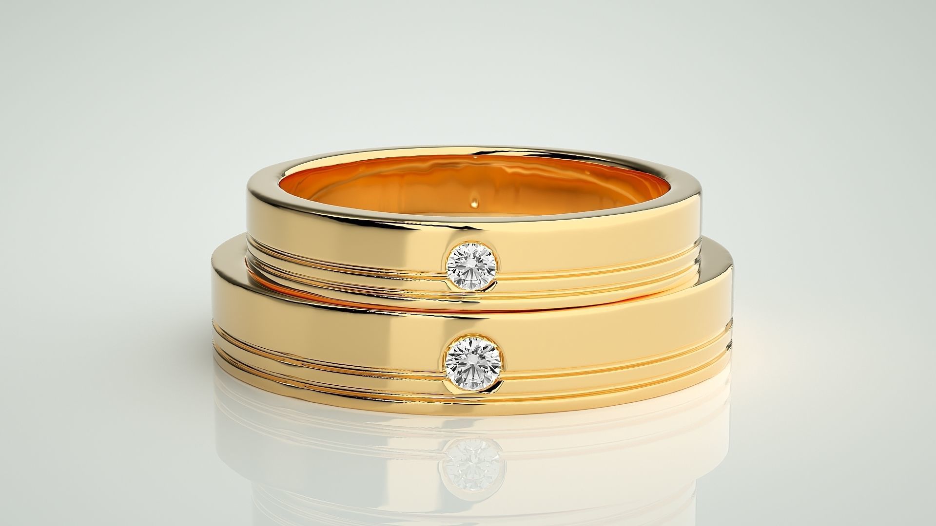 Solitaire Couple Band Ring 3dm stl render detail 3D print model_11