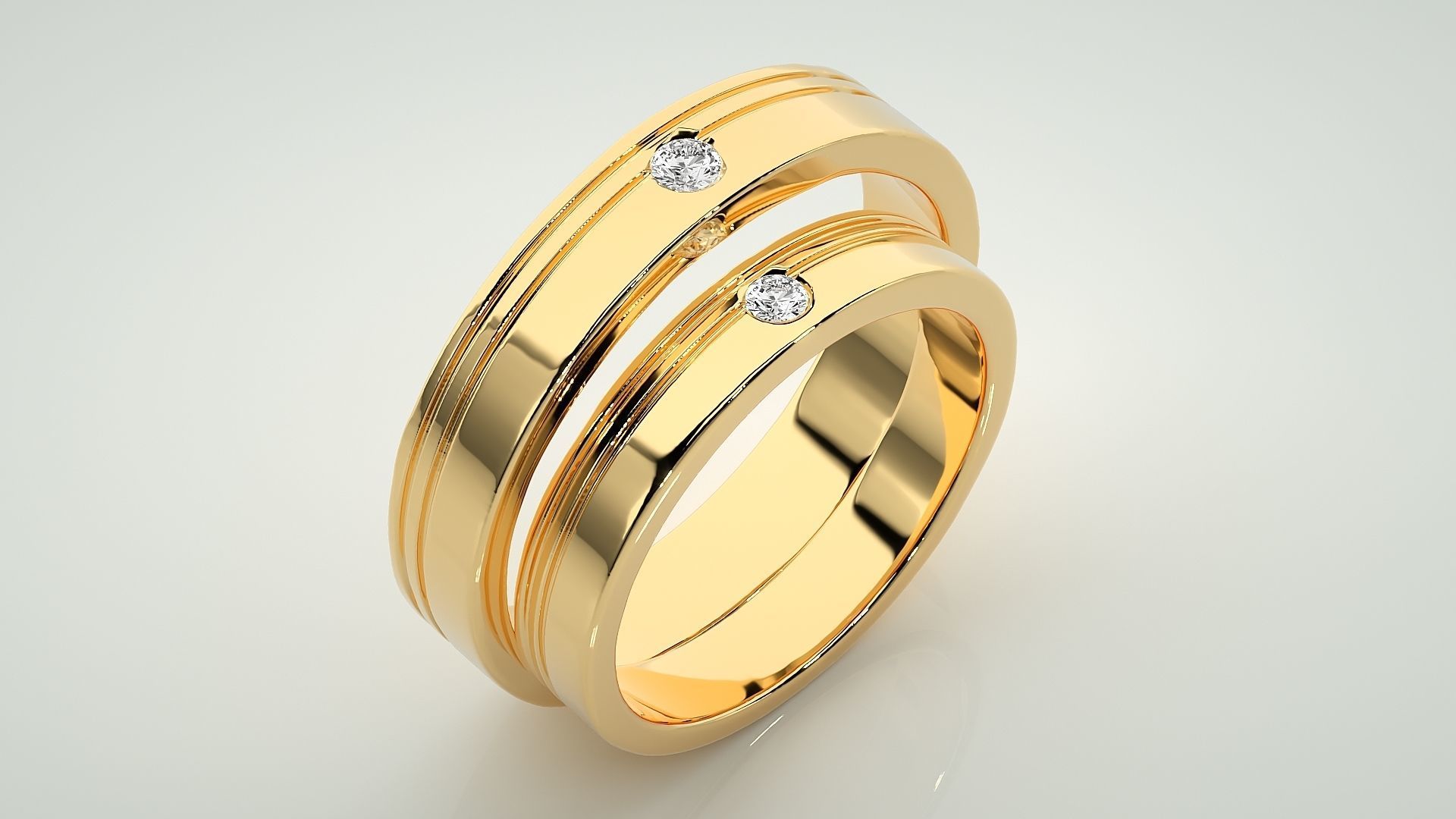 Solitaire Couple Band Ring 3dm stl render detail 3D print model_12