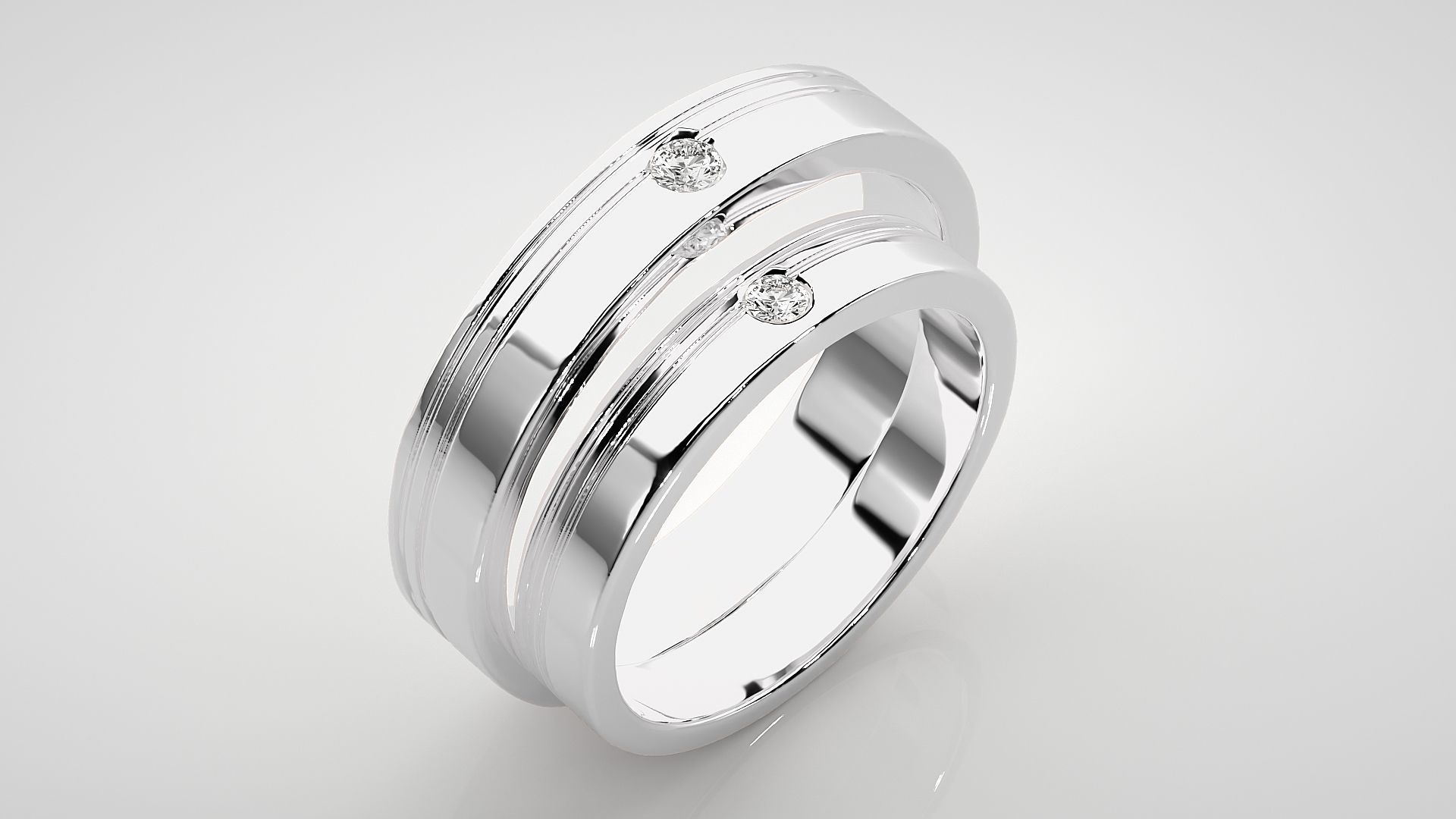 Solitaire Couple Band Ring 3dm stl render detail 3D print model_8