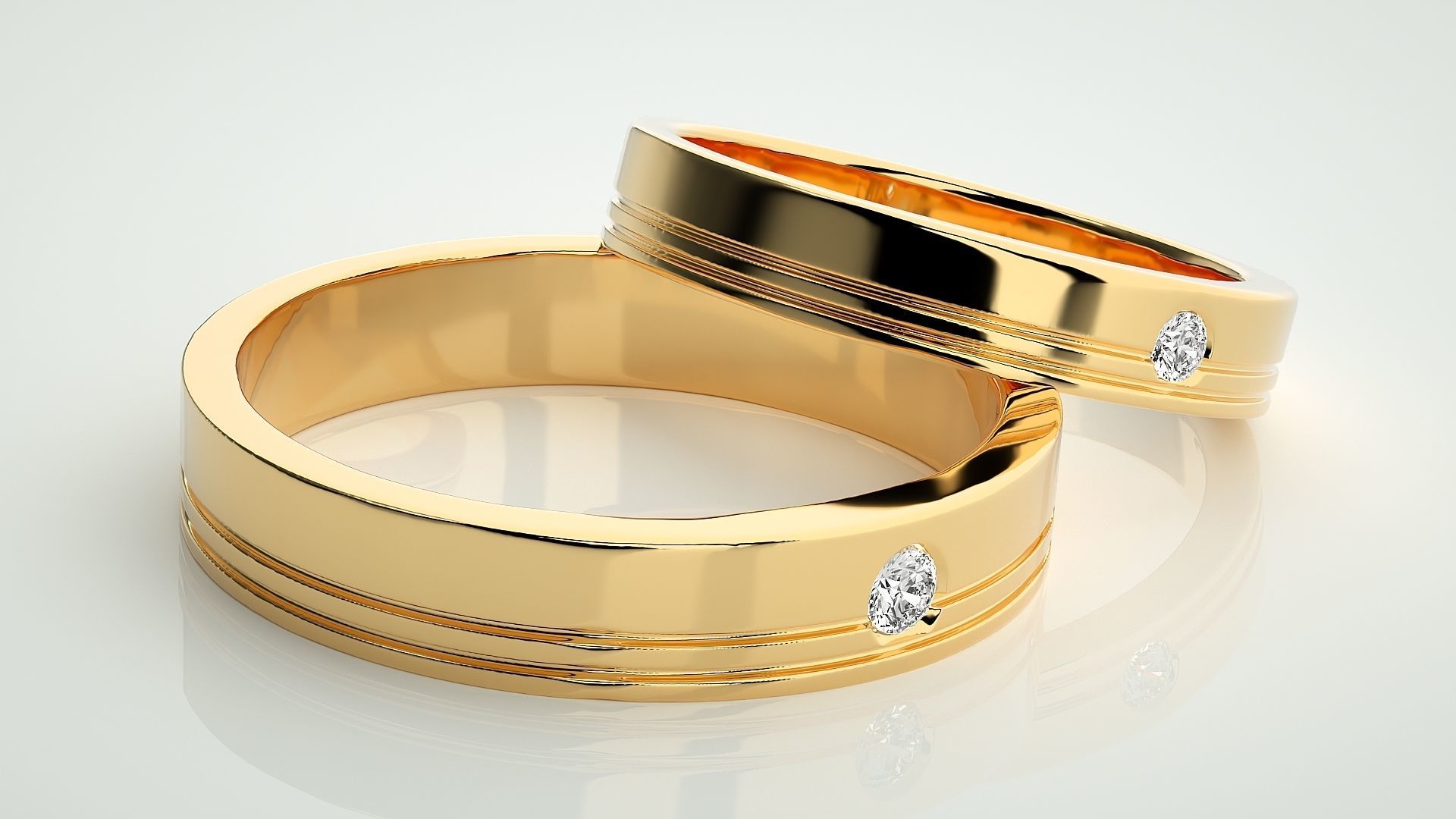 Solitaire Couple Band Ring 3dm stl render detail 3D print model_10