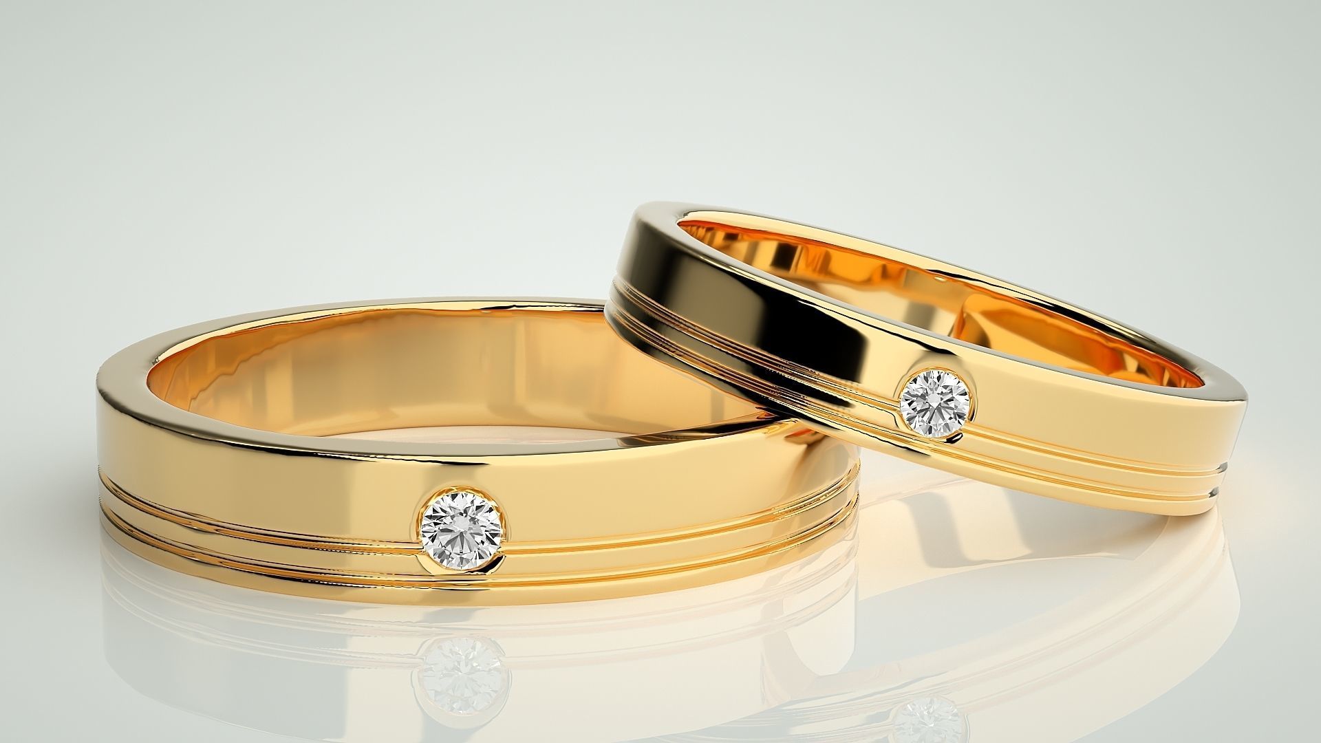 Solitaire Couple Band Ring 3dm stl render detail 3D print model_9