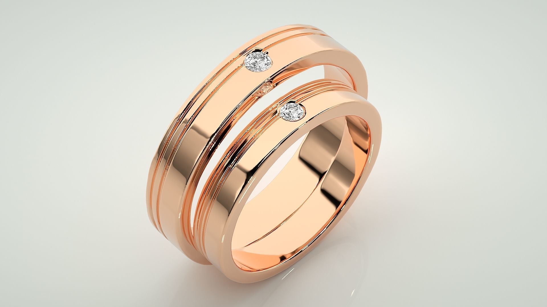 Solitaire Couple Band Ring 3dm stl render detail 3D print model_4