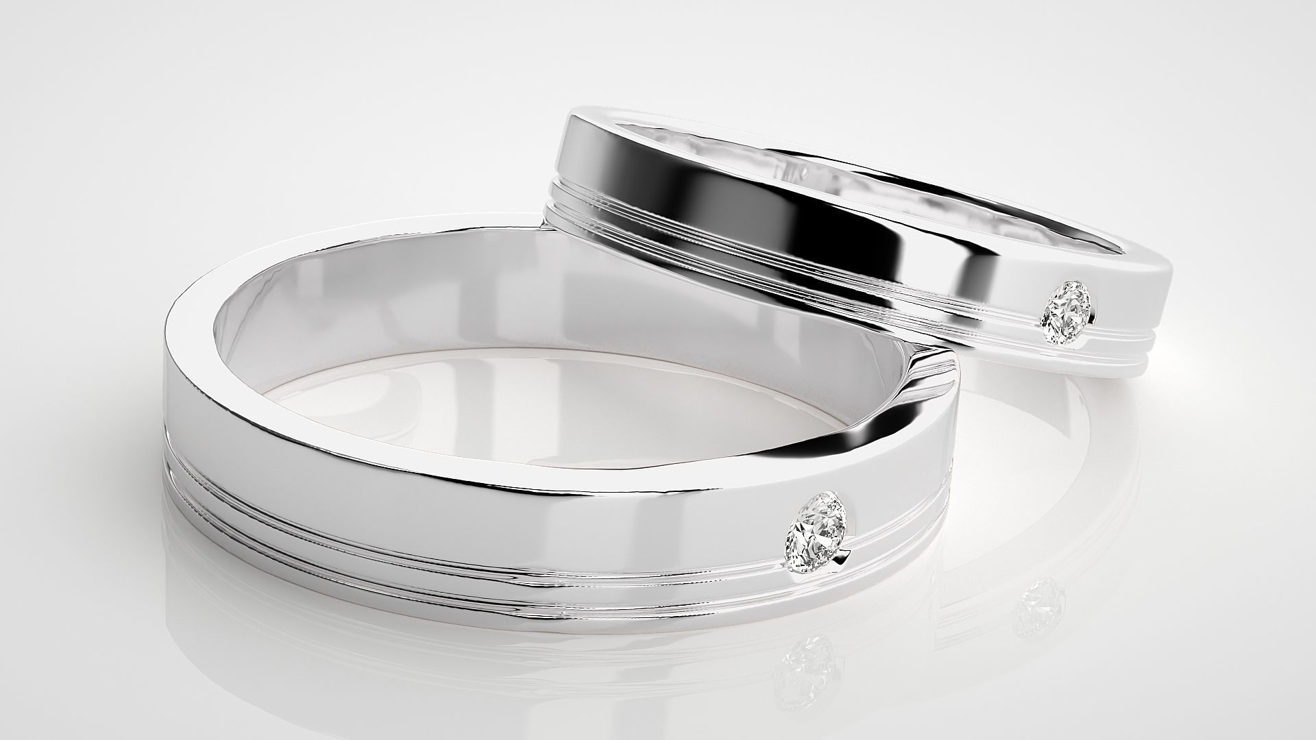 Solitaire Couple Band Ring 3dm stl render detail 3D print model_6