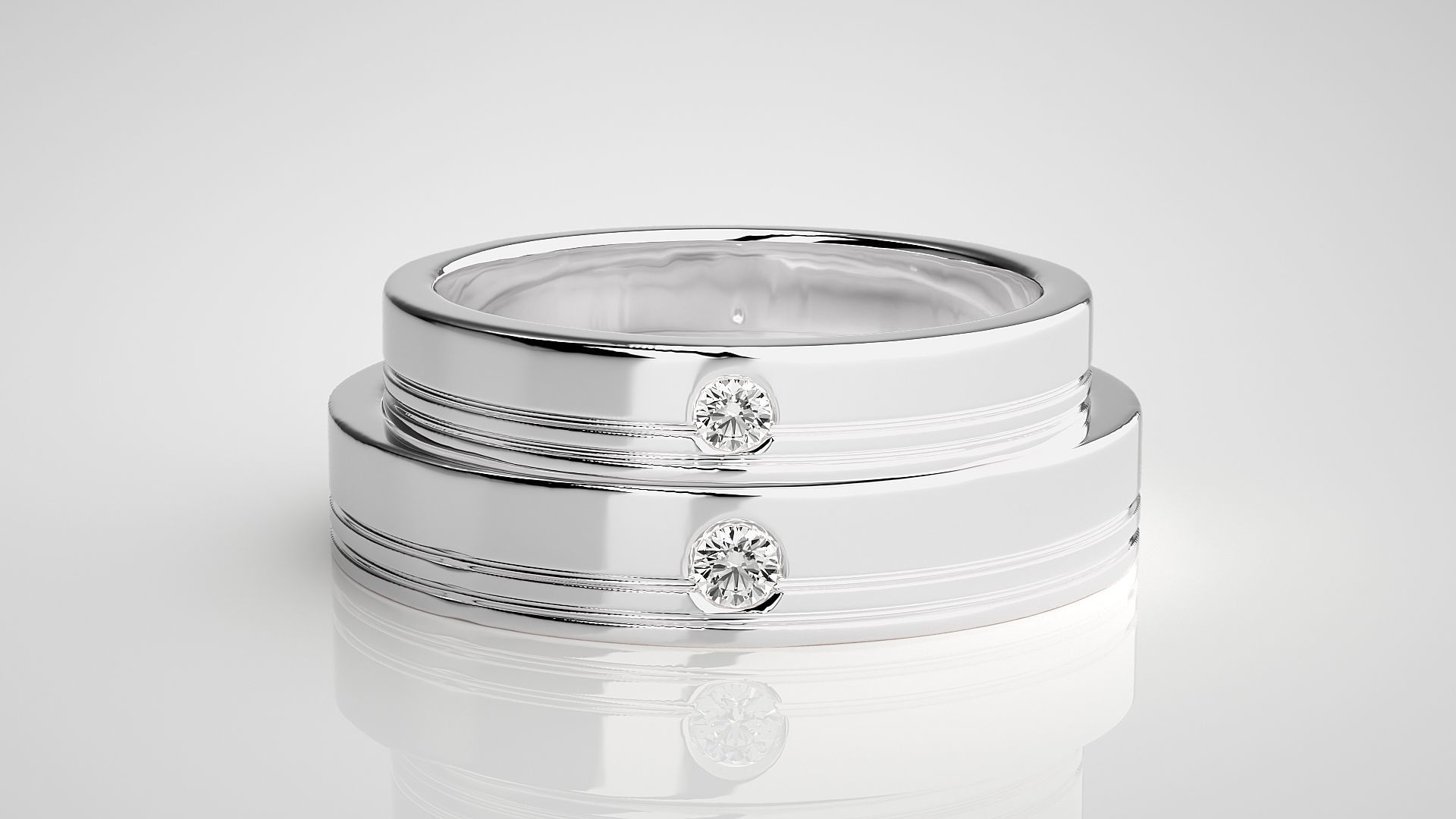 Solitaire Couple Band Ring 3dm stl render detail 3D print model_7