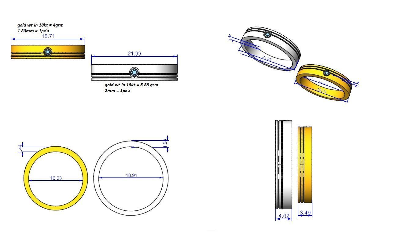 Solitaire Couple Band Ring 3dm stl render detail 3D print model_3