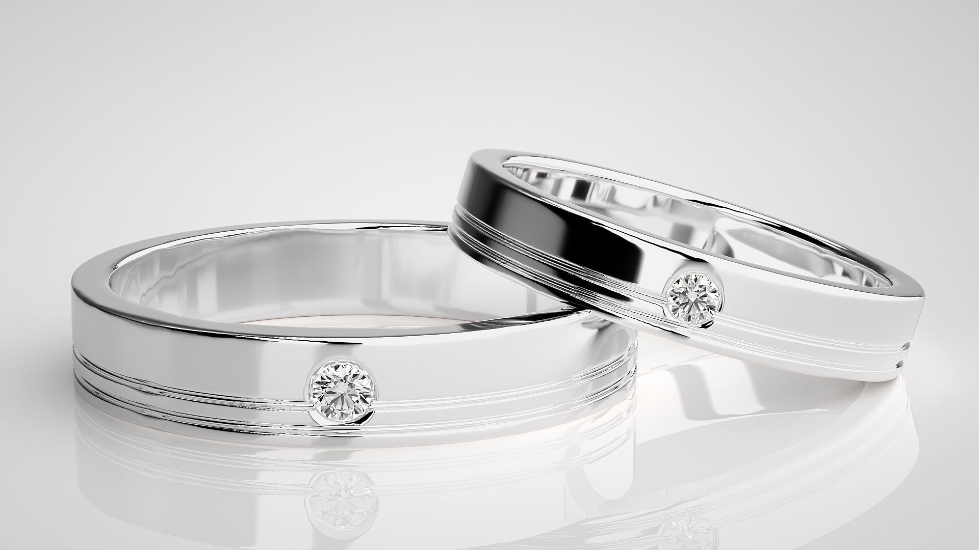 Solitaire Couple Band Ring 3dm stl render detail 3D print model_5