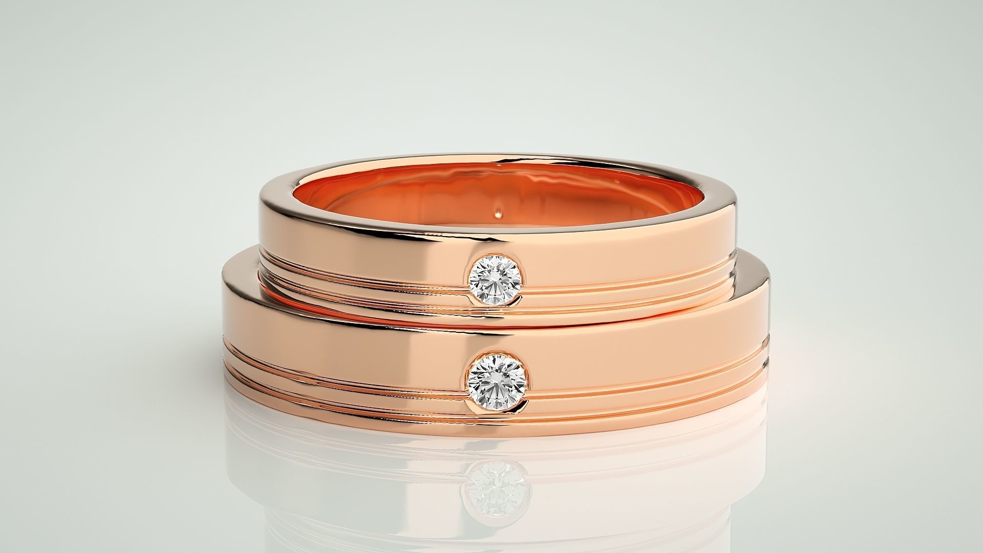 Solitaire Couple Band Ring 3dm stl render detail 3D print model_2