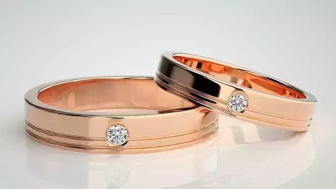 Solitaire Couple Band Ring 3dm stl render detail 