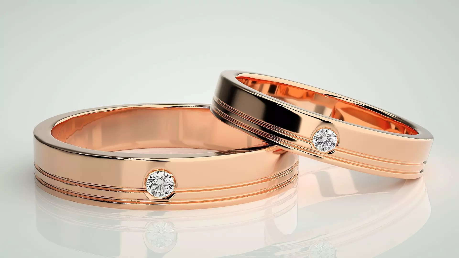 Solitaire Couple Band Ring 3dm stl render detail 3D print model_0
