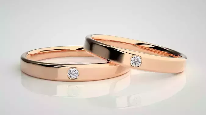 Solitaire Couple Band Ring 3dm stl render detail 