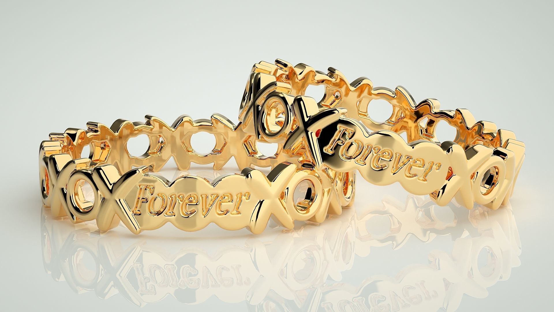 Forever XO Plain Gold Couple Band Ring 3dm stl render detail  3D print model_8