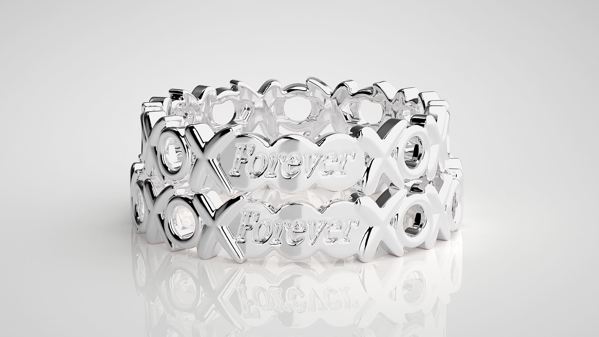 Forever XO Plain Gold Couple Band Ring 3dm stl render detail  3D print model_6