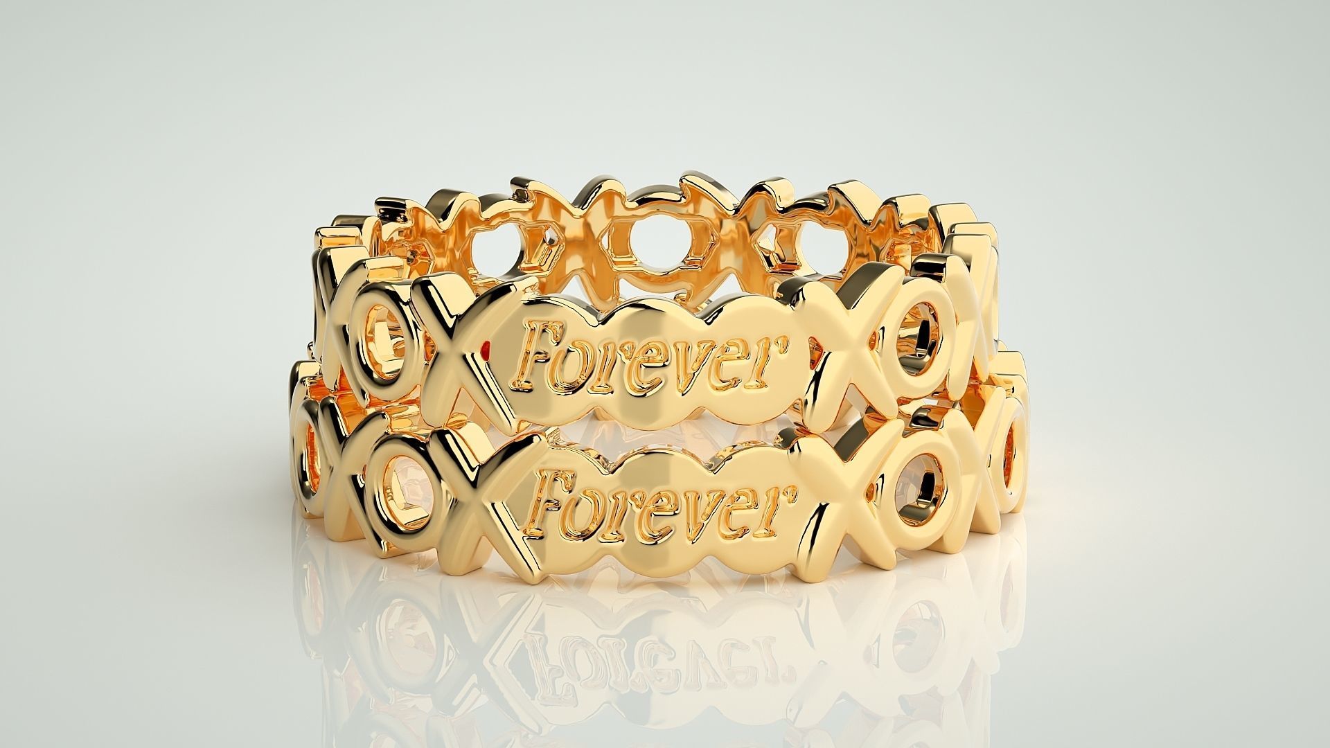 Forever XO Plain Gold Couple Band Ring 3dm stl render detail  3D print model_10