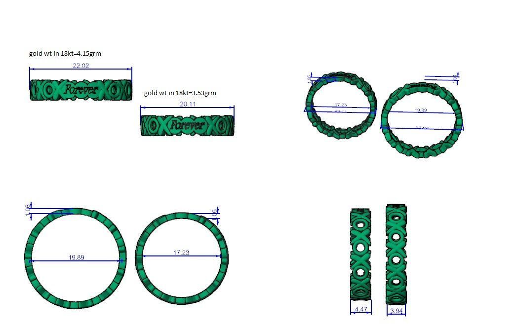 Forever XO Plain Gold Couple Band Ring 3dm stl render detail  3D print model_12
