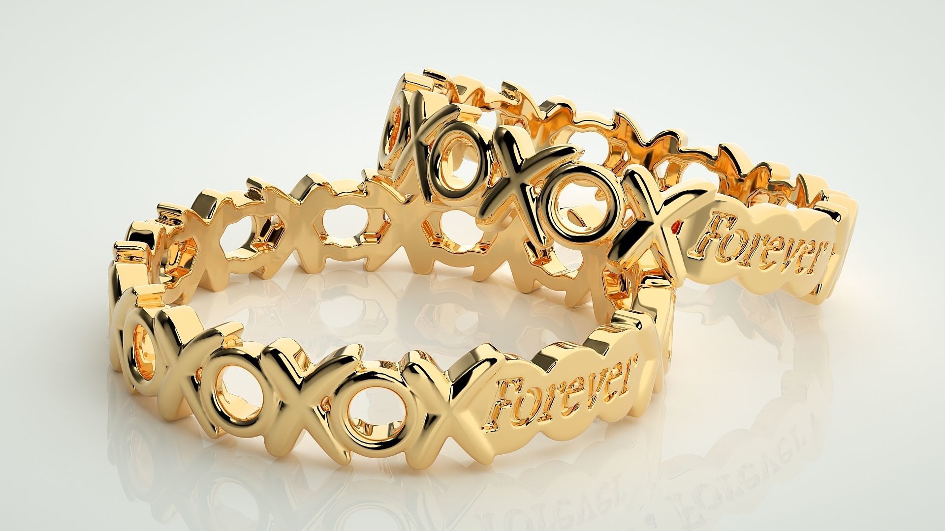 Forever XO Plain Gold Couple Band Ring 3dm stl render detail  3D print model_9