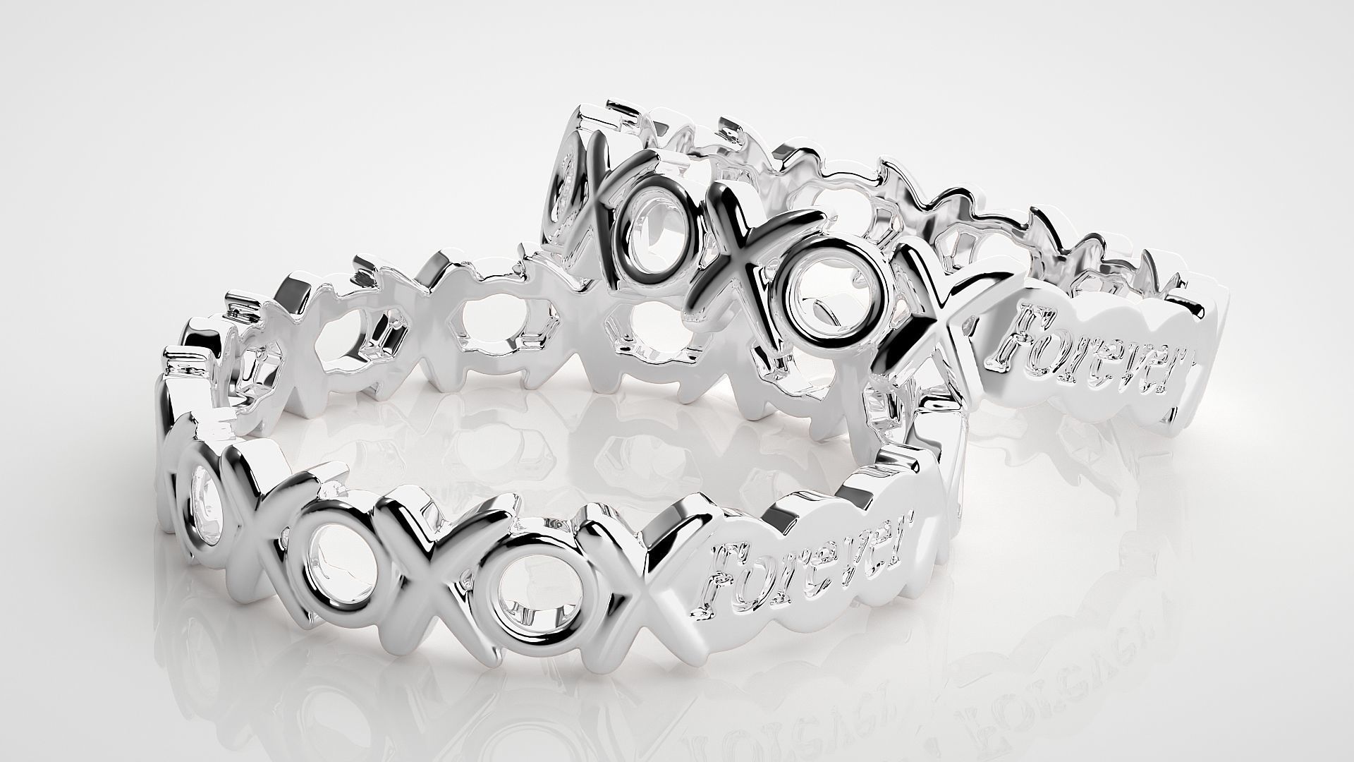 Forever XO Plain Gold Couple Band Ring 3dm stl render detail  3D print model_5