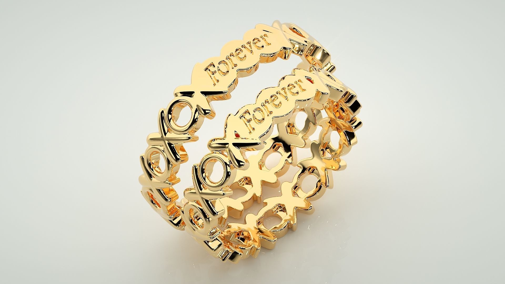 Forever XO Plain Gold Couple Band Ring 3dm stl render detail  3D print model_11