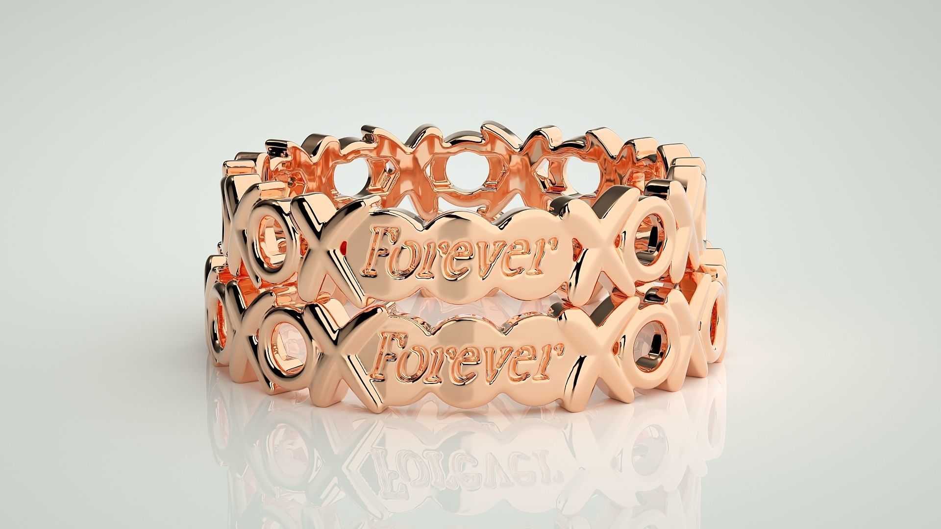 Forever XO Plain Gold Couple Band Ring 3dm stl render detail  3D print model_2