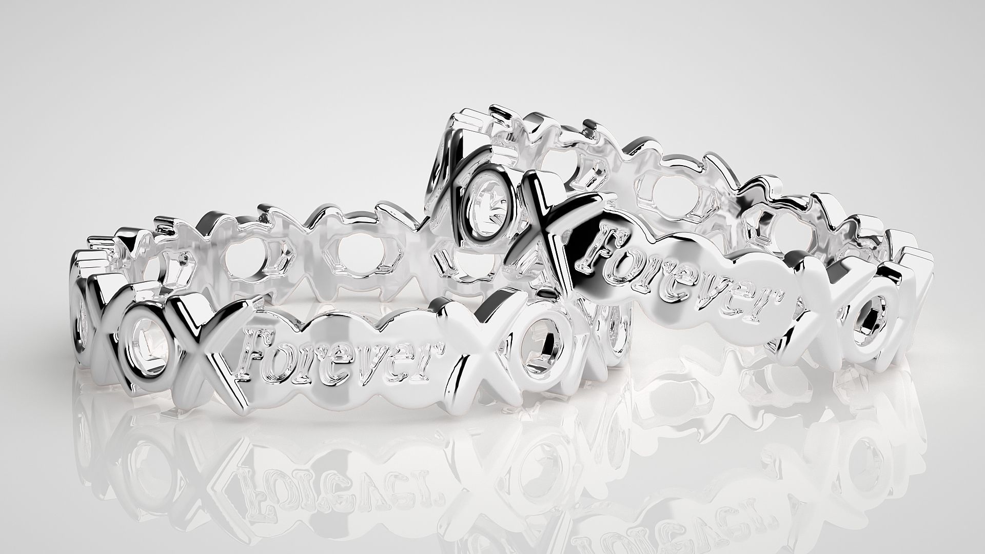 Forever XO Plain Gold Couple Band Ring 3dm stl render detail  3D print model_4