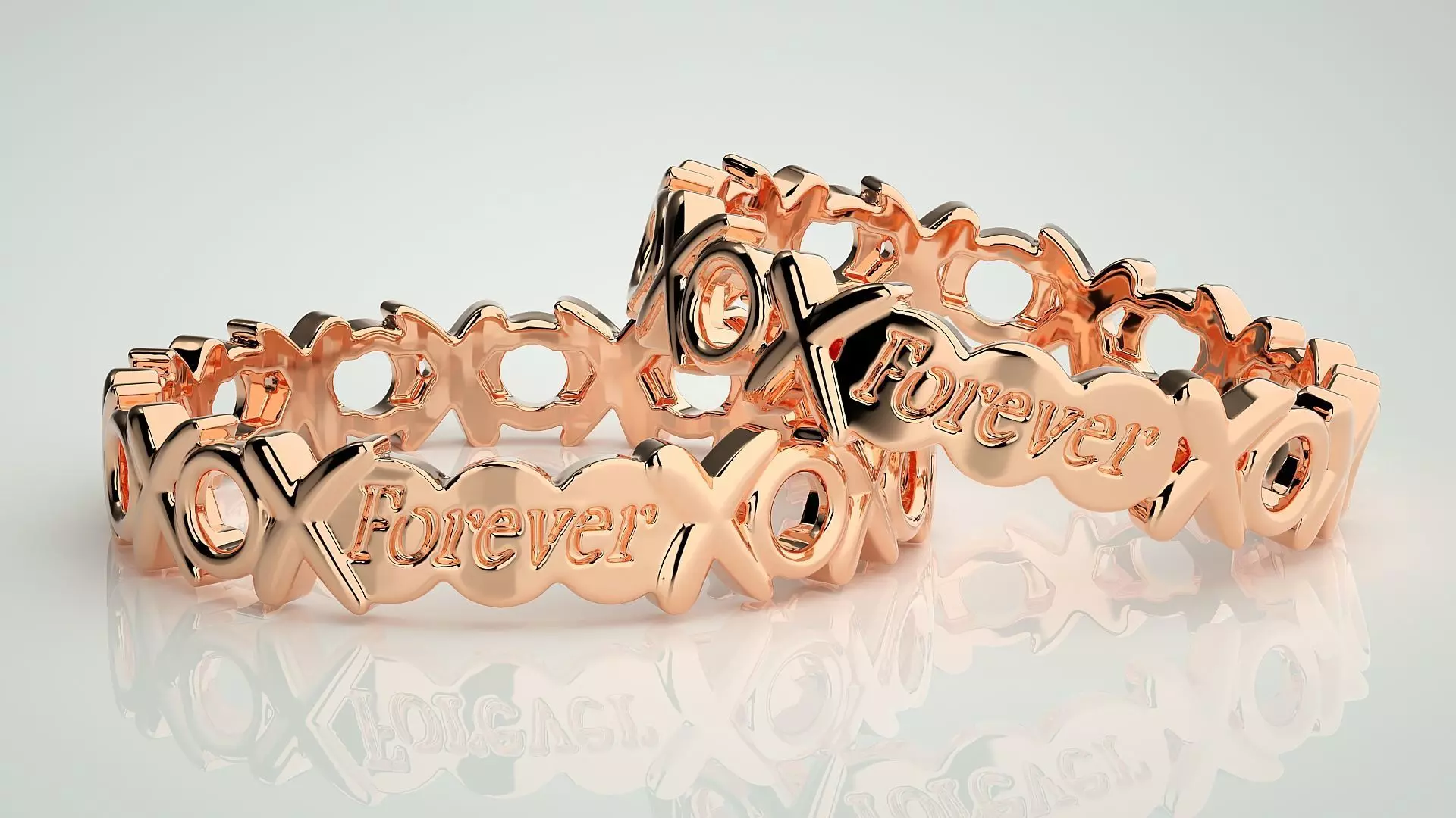 Forever XO Plain Gold Couple Band Ring 3dm stl render detail  3D print model_0