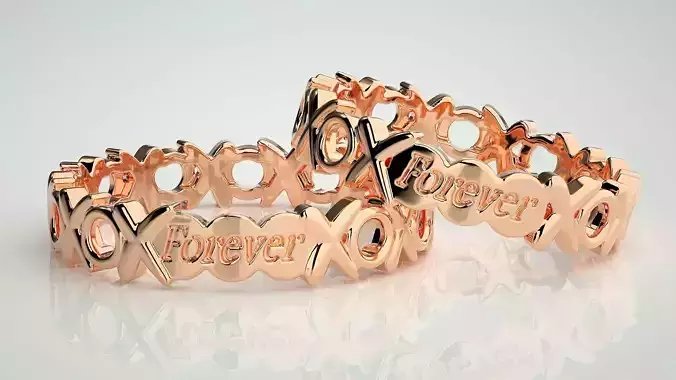 Forever XO Plain Gold Couple Band Ring 3dm stl render detail  3D print model