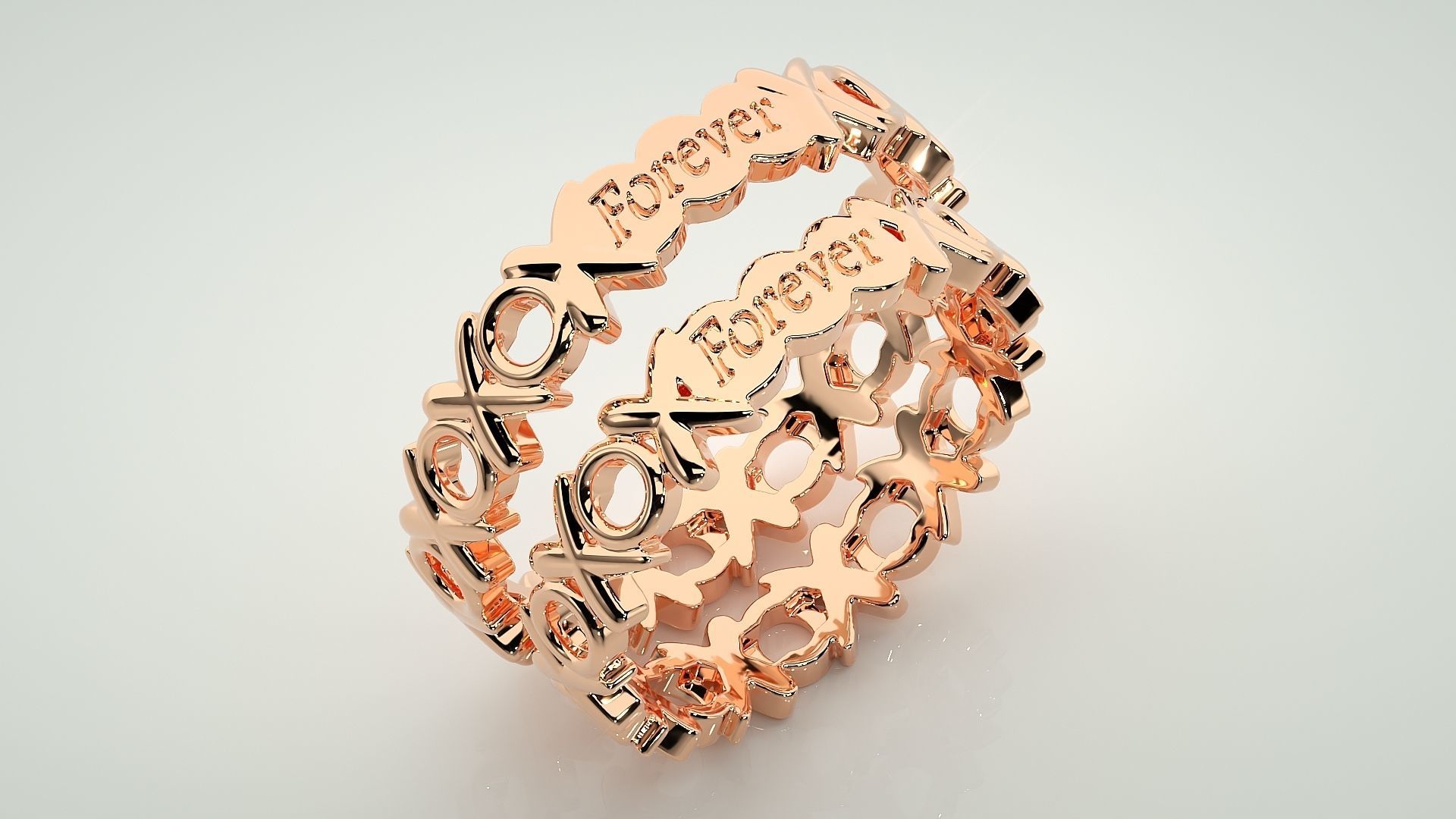 Forever XO Plain Gold Couple Band Ring 3dm stl render detail  3D print model_3
