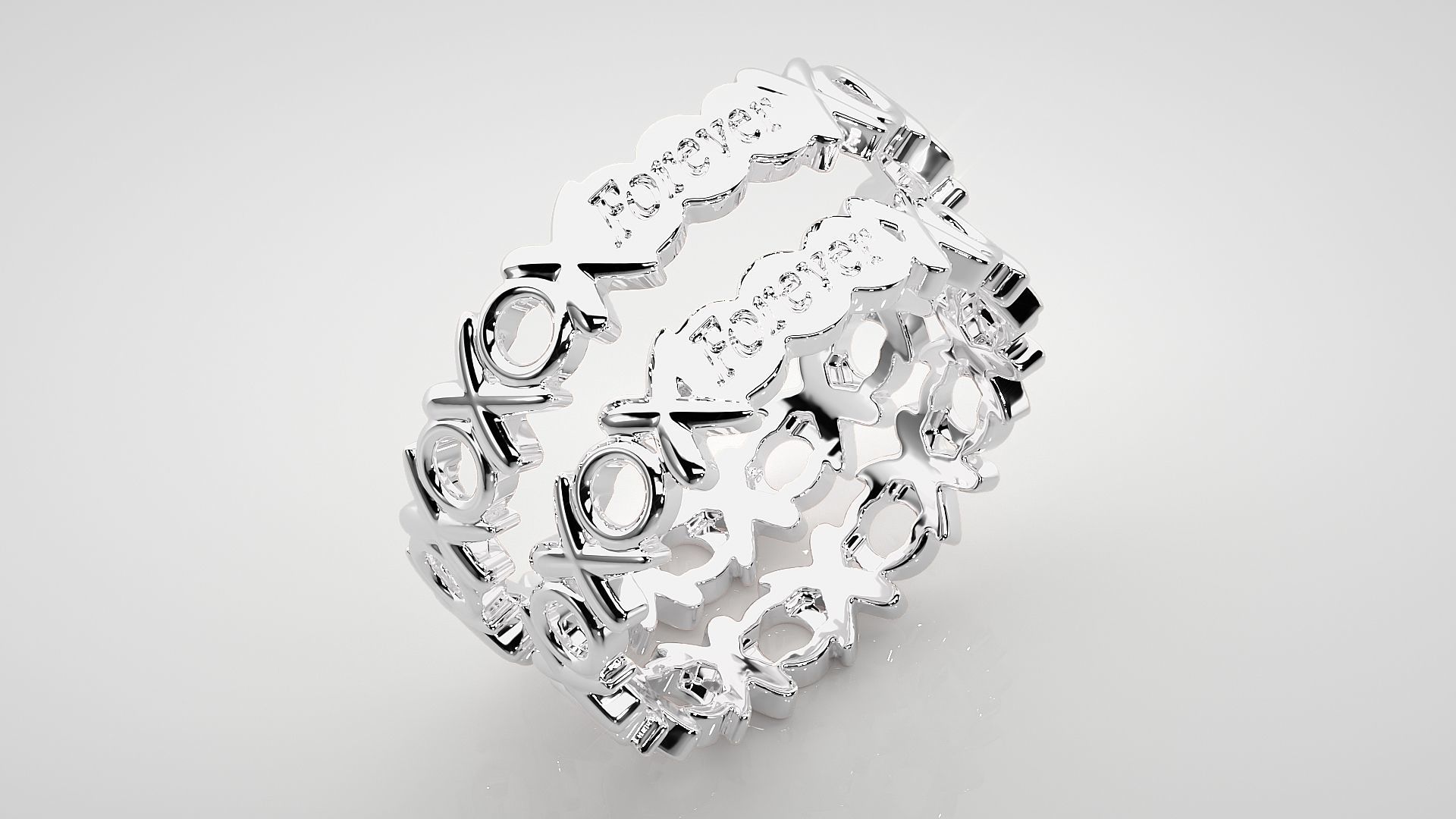 Forever XO Plain Gold Couple Band Ring 3dm stl render detail  3D print model_7