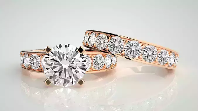 Solitaire Couple Band Ring 3dm stl render detail 