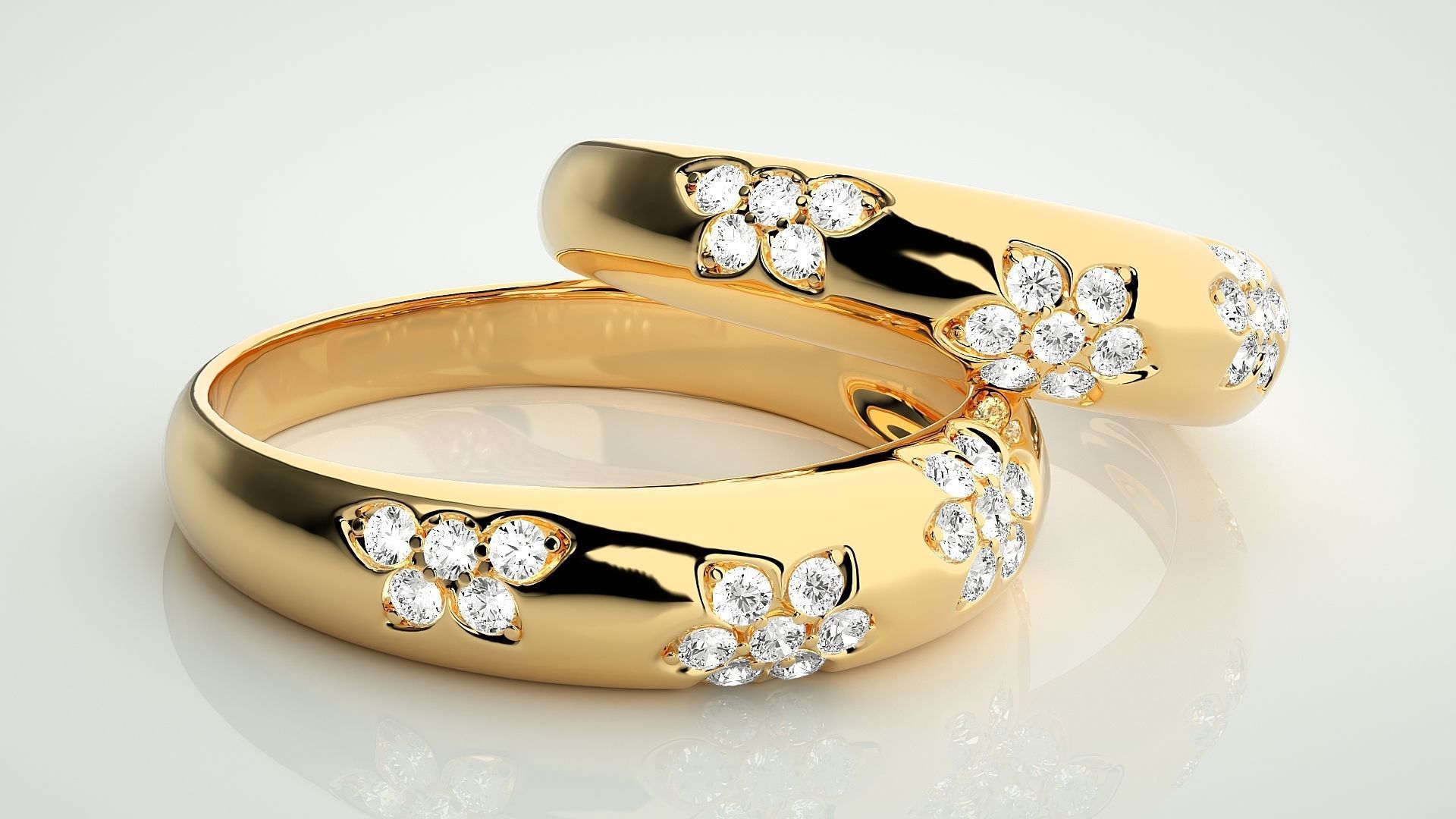 Flower Theme Couple Band Ring 3dm stl render detail 3D print model_9