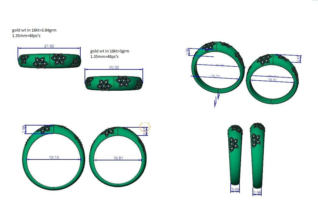 Flower Theme Couple Band Ring 3dm stl render detail 3D print model_12