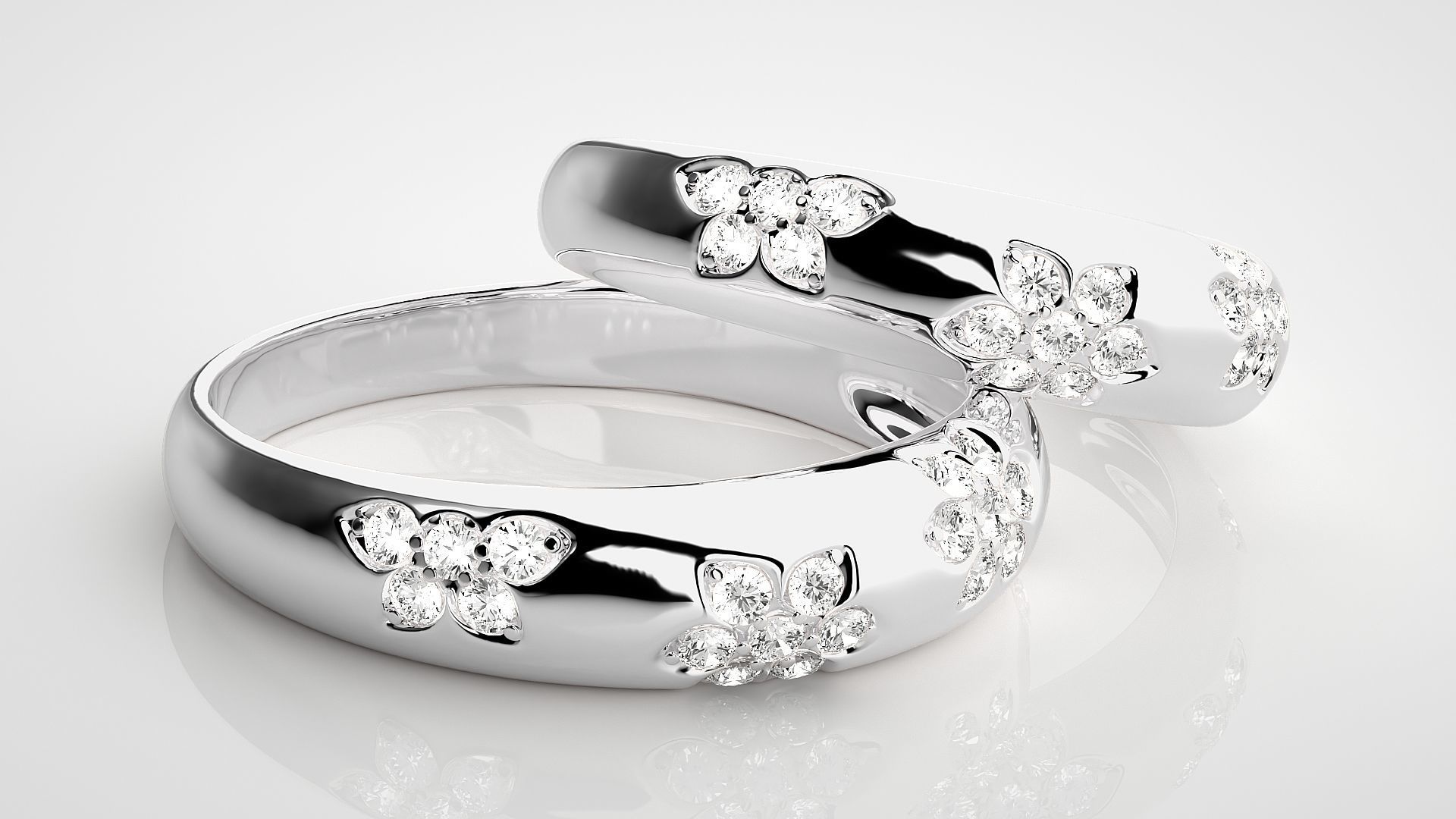 Flower Theme Couple Band Ring 3dm stl render detail 3D print model_5