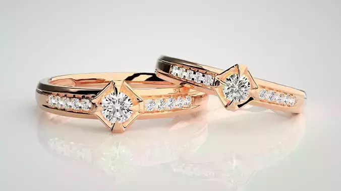 Solitaire Couple Band Ring 3dm stl render detail 
