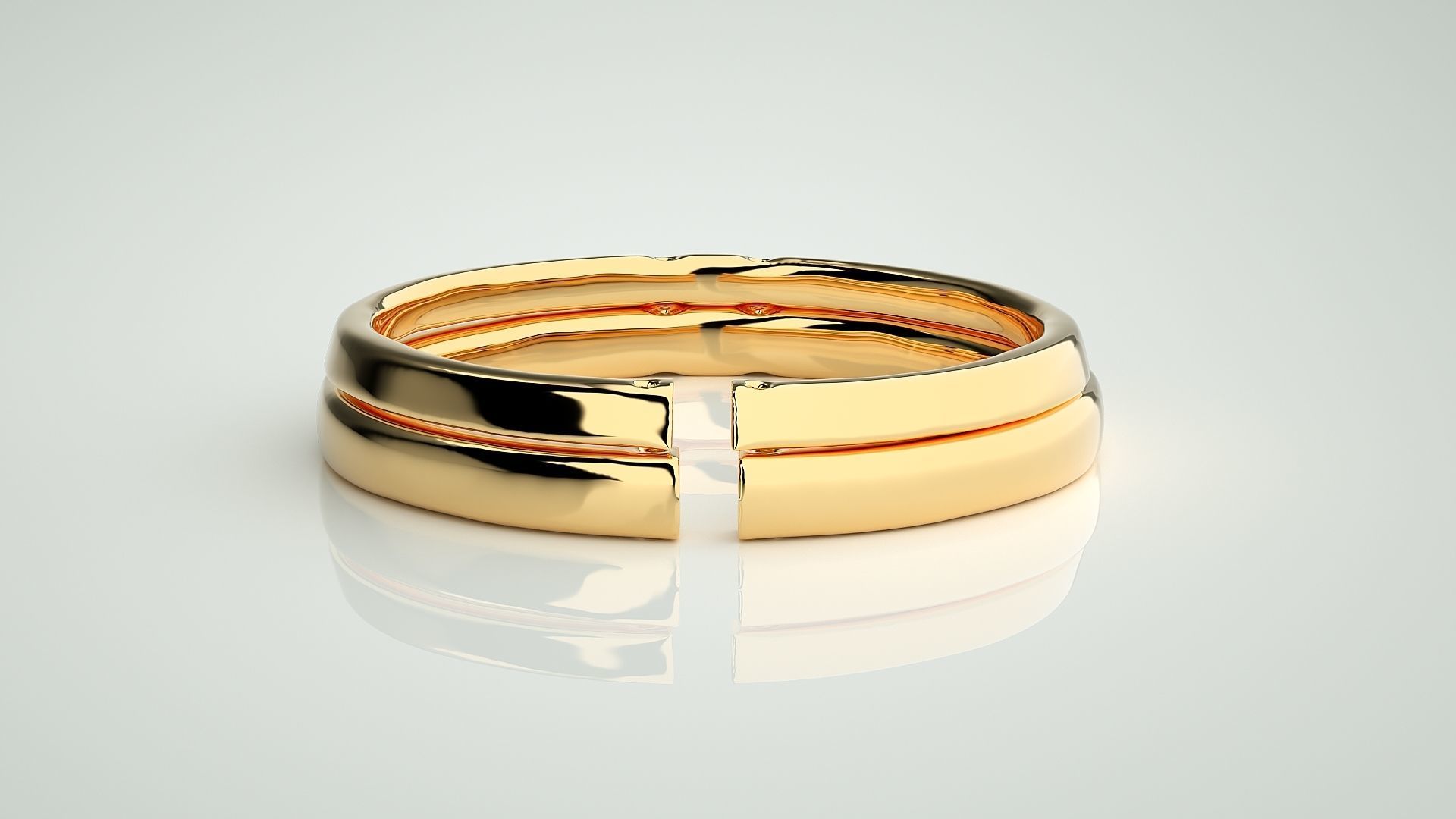 Italian Thin Light wt Plain Gold Couple Band Ring 3dm stl render 3D print model_10