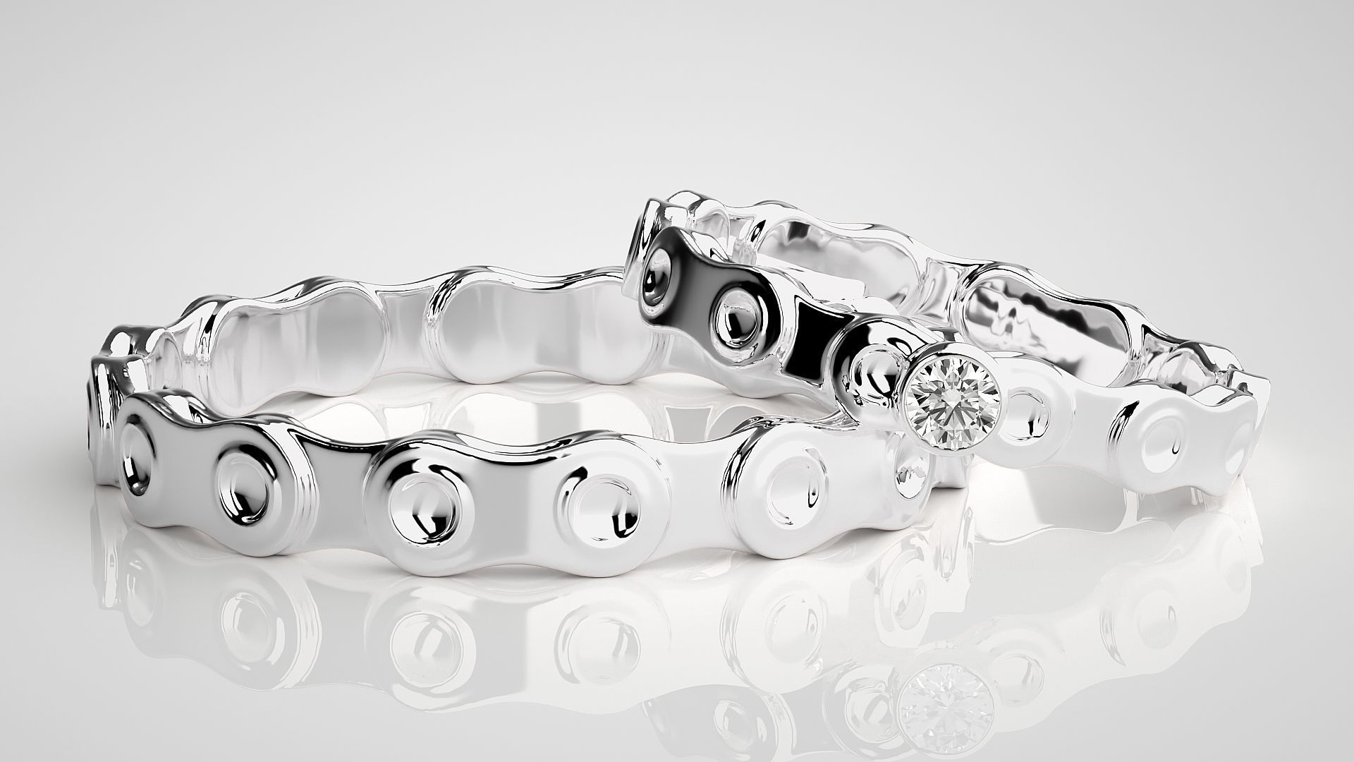 Chain Solitaire Ring Couple Band Ring 3dm stl render detail 3D print model_4