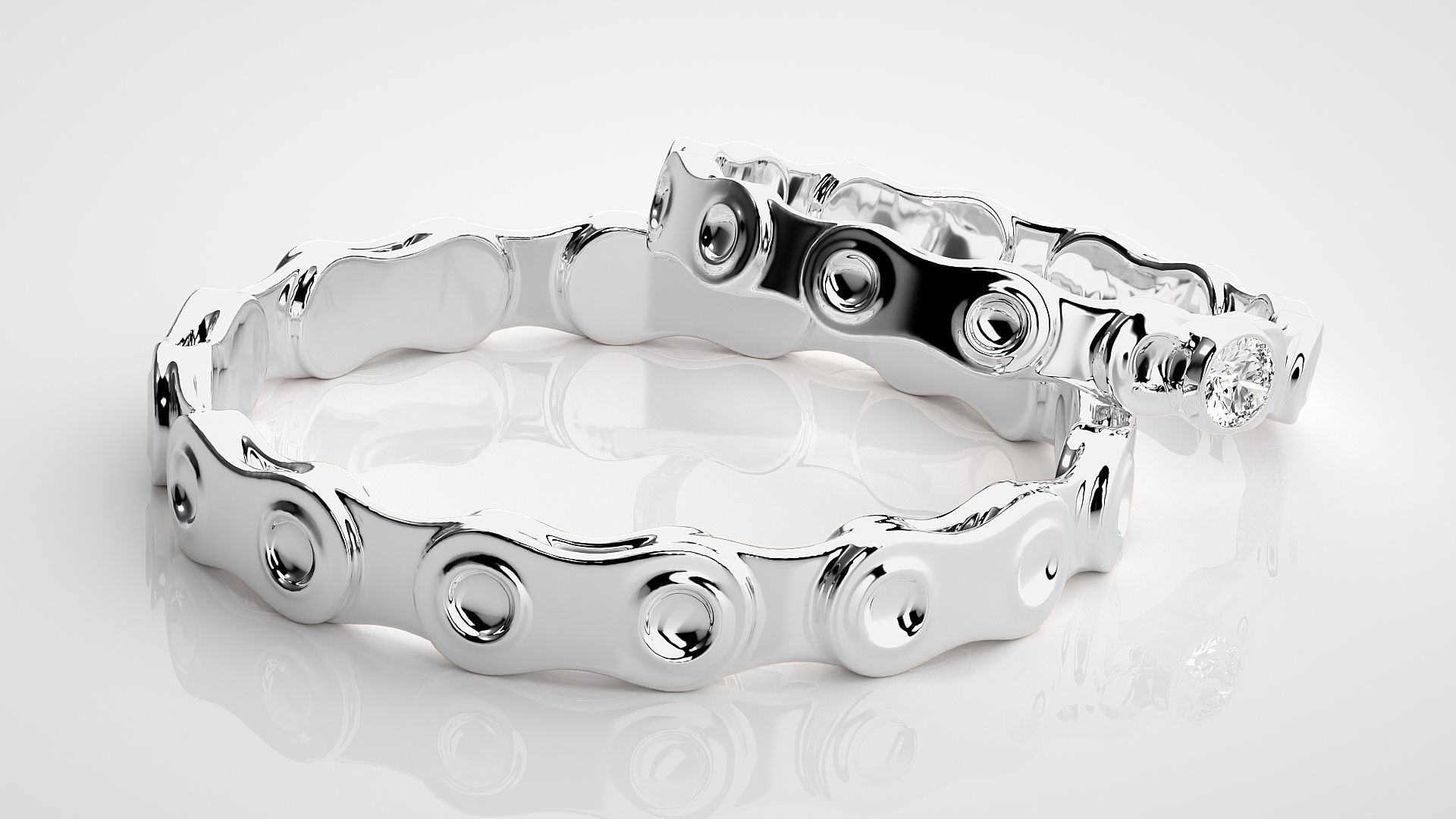 Chain Solitaire Ring Couple Band Ring 3dm stl render detail 3D print model_5