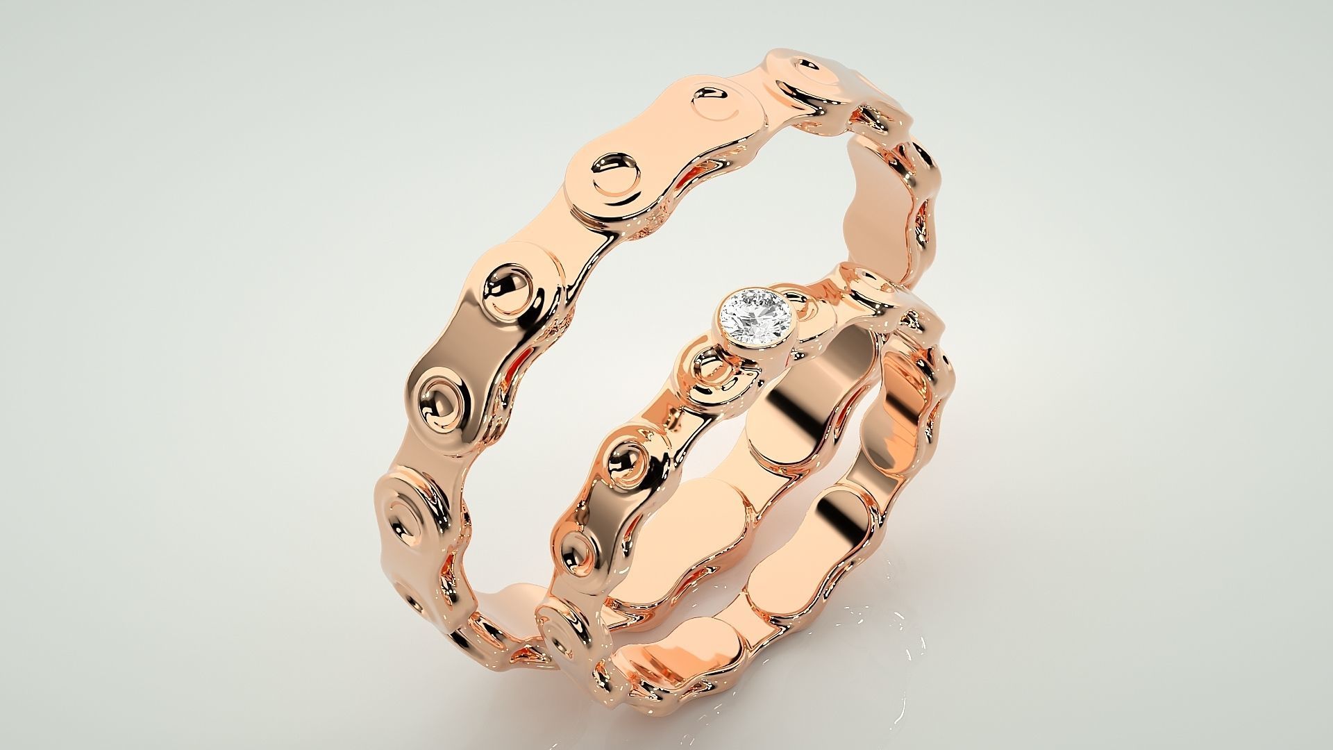 Chain Solitaire Ring Couple Band Ring 3dm stl render detail 3D print model_3