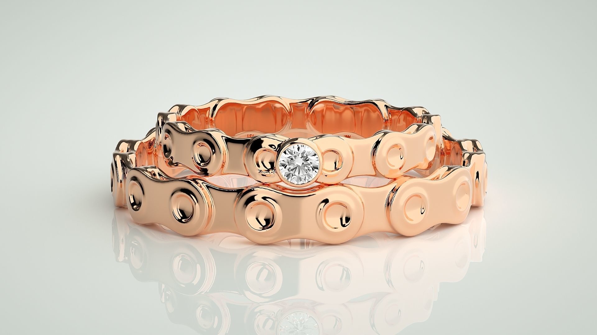 Chain Solitaire Ring Couple Band Ring 3dm stl render detail 3D print model_2