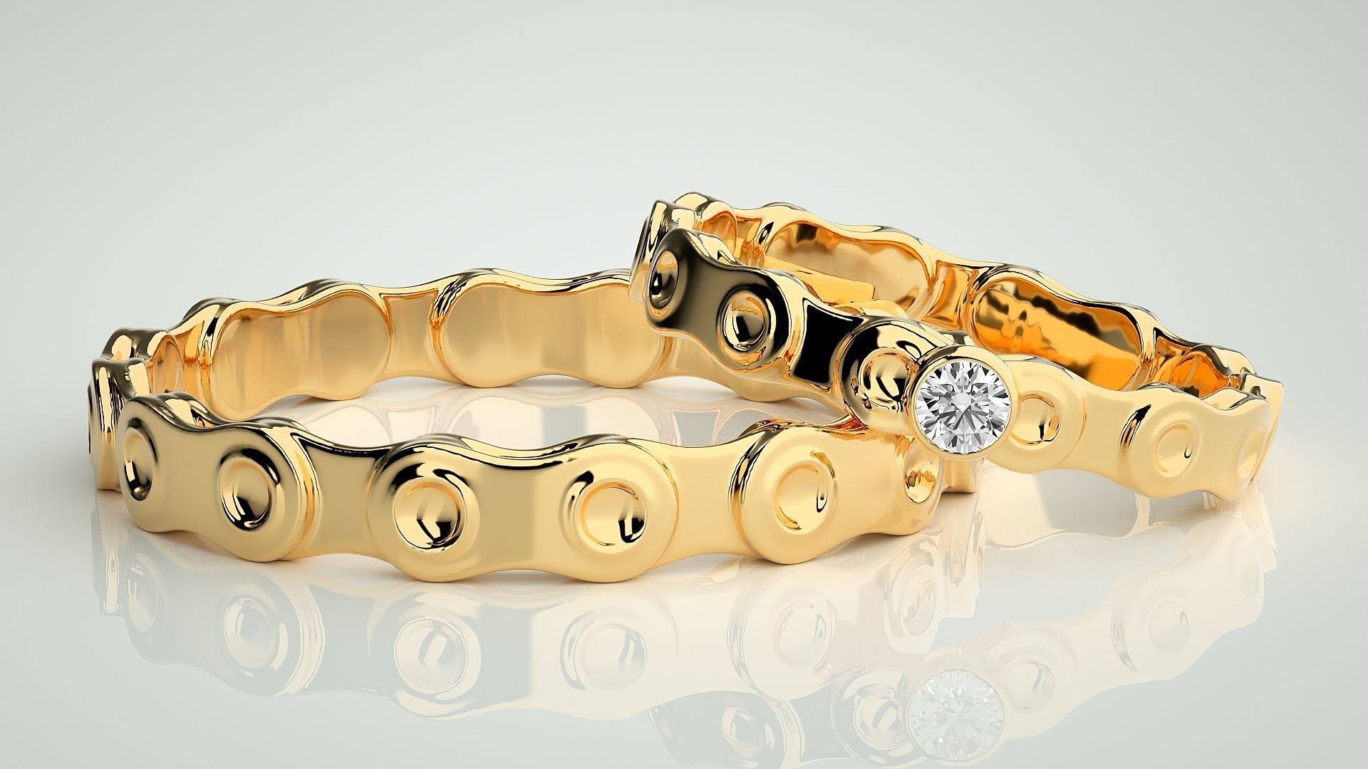 Chain Solitaire Ring Couple Band Ring 3dm stl render detail 3D print model_8