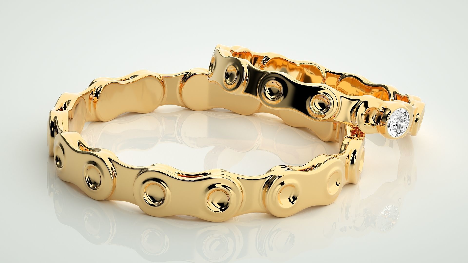 Chain Solitaire Ring Couple Band Ring 3dm stl render detail 3D print model_9