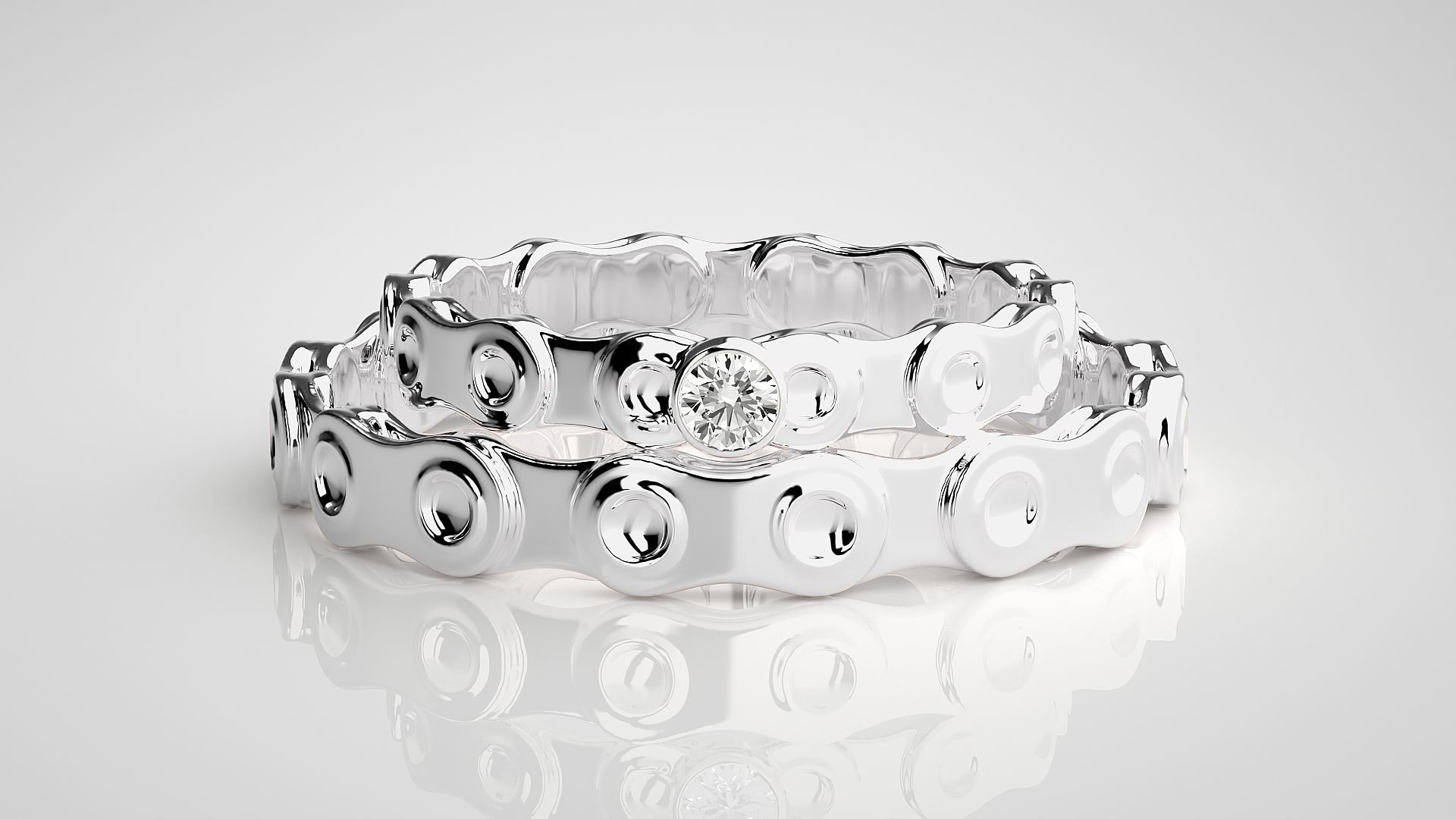 Chain Solitaire Ring Couple Band Ring 3dm stl render detail 3D print model_6