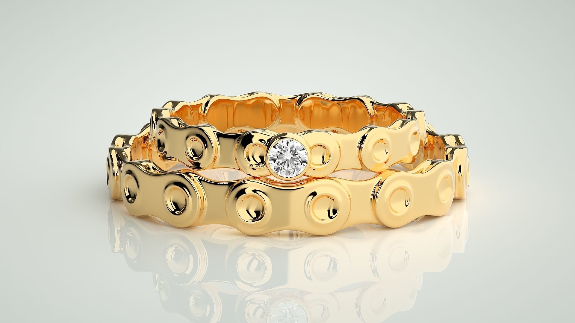 Chain Solitaire Ring Couple Band Ring 3dm stl render detail 3D print model_10